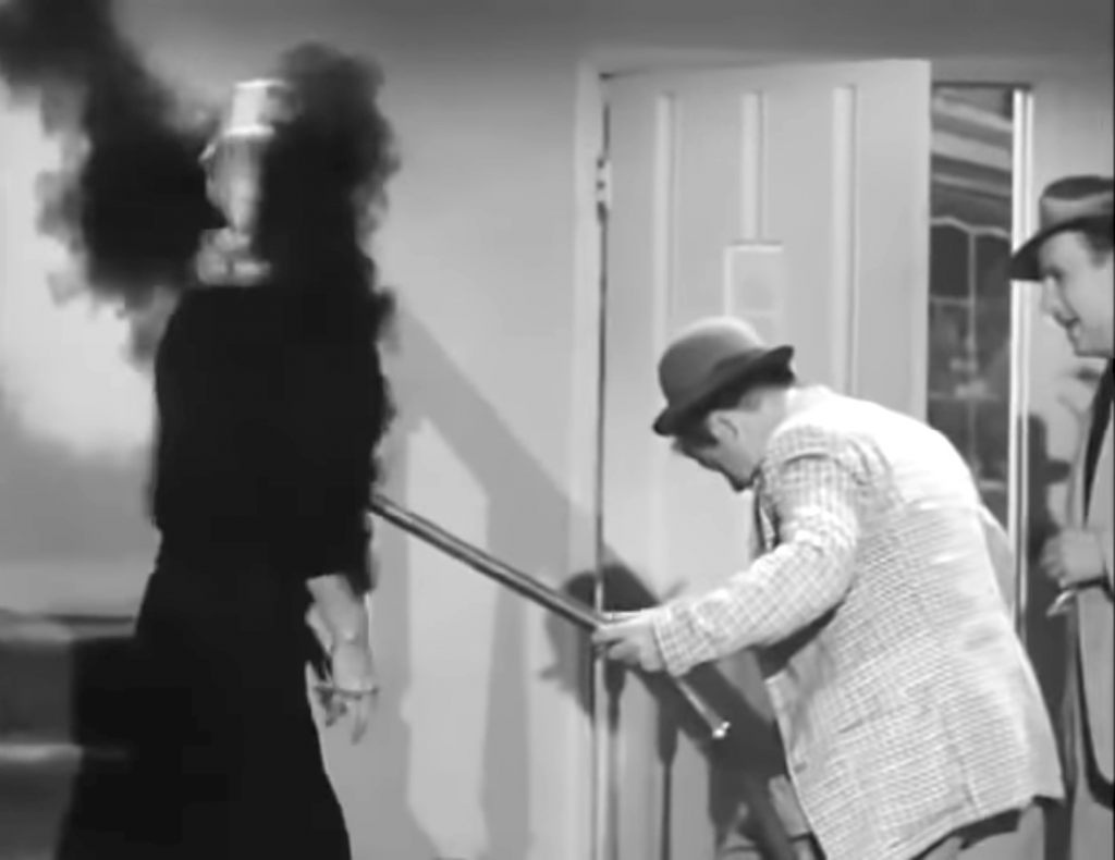 Poor Hillary Brooke! At the end of Vacuum Cleaner Salesman, Lou puts the vacuum in reverse, making of mess of the boarding house -- which soots him!